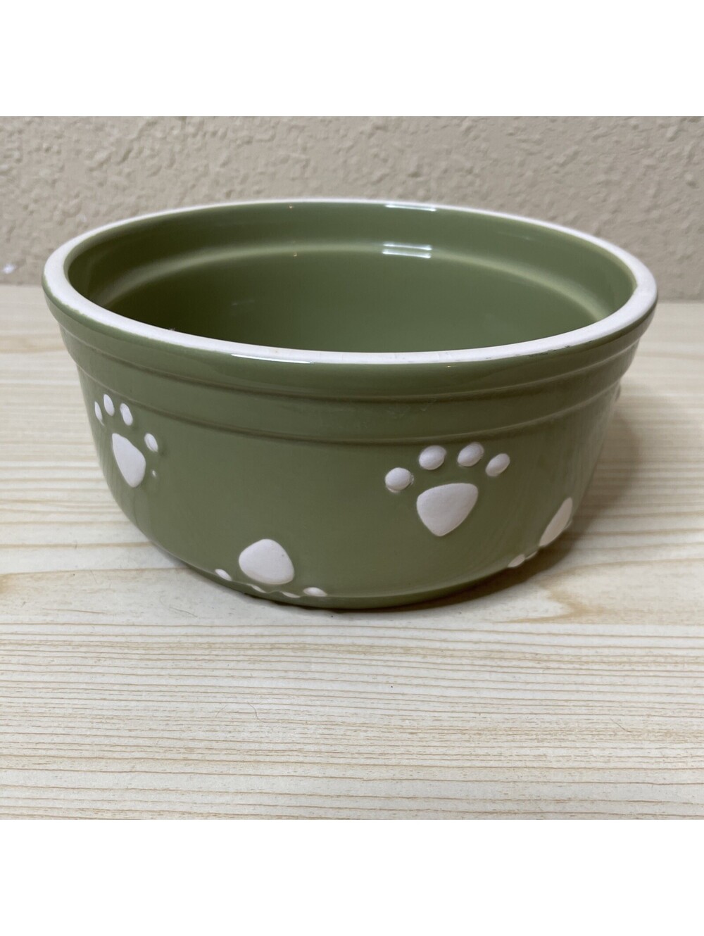 Ceramic Light Green Paw Print Design Pet Bowl